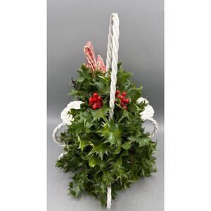 Vtg Holly Candle Holder White Twisted Metal Frame Christmas Decor